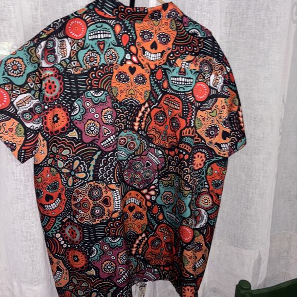 Mens Unisex Day of the Dead button Shirt 3x Short Sleeve Dia De Los Muertos Top - Picture 5 of 5